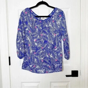 VINEYARD VINES 100%‎ Silk Blue Palm Blouse Size XS
